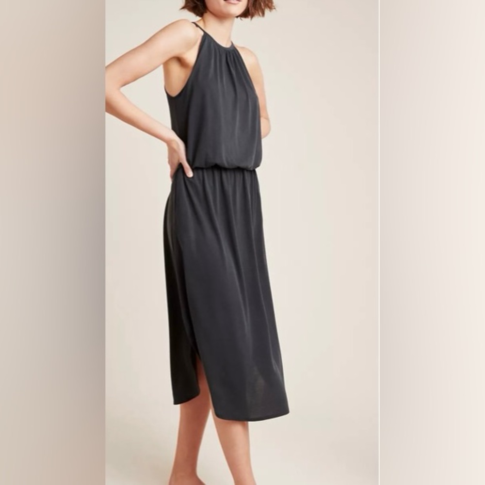 Anthropologie Charcoal Halter Midi Dress